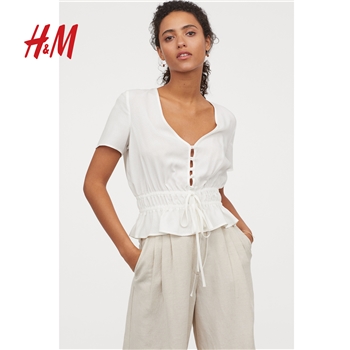 H＆M 女装衬衫2019年夏季新款 V领纽扣上衣 HM0731425